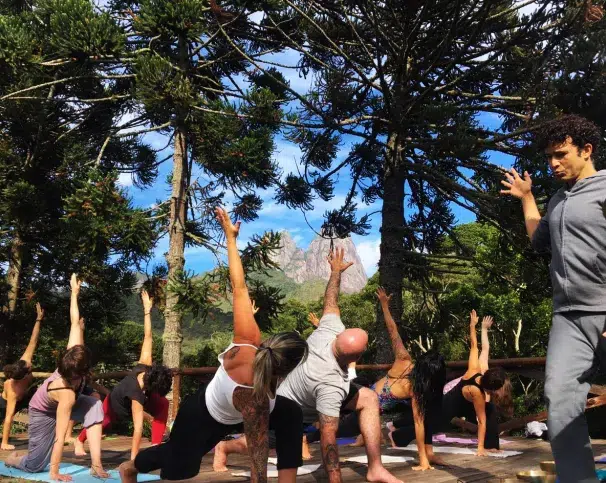 Groupe pratiquant le yoga en plein air